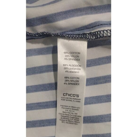 Chico's Striped Zip and Snap 3/4 Length Tab Sleeve Jacket, Navy/Wht, Sz 1 (8) - Picture 9 of 12